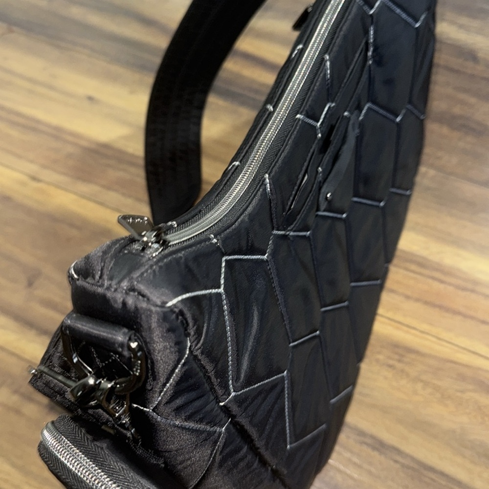 Lug Winger Black Hobo Bag With Silver/Geo Grid Flora Grey Large Crossbody Bag - Picture 14 of 14